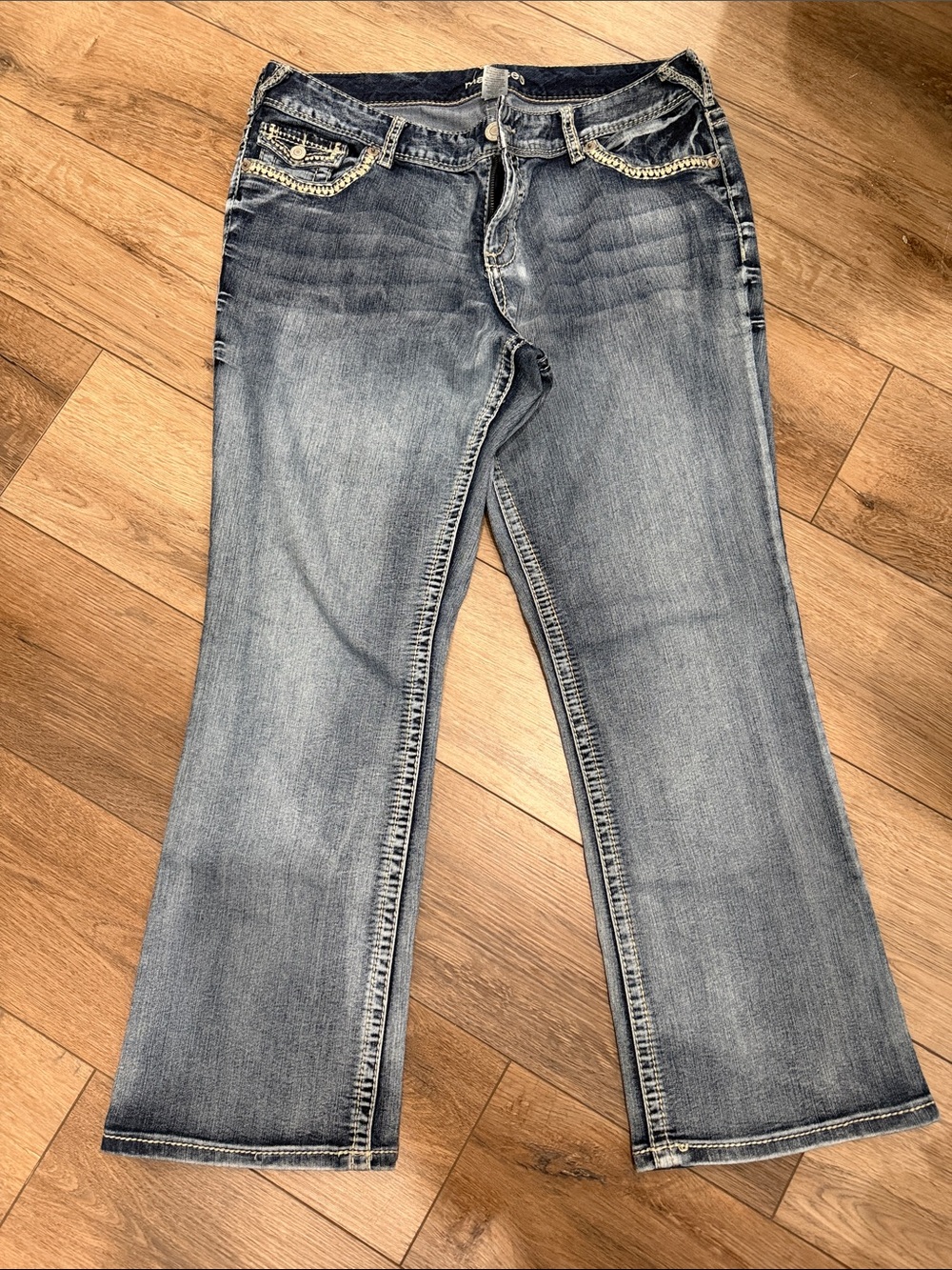 Maurices Light Blue Flare Jeans with Embellished Pockets
